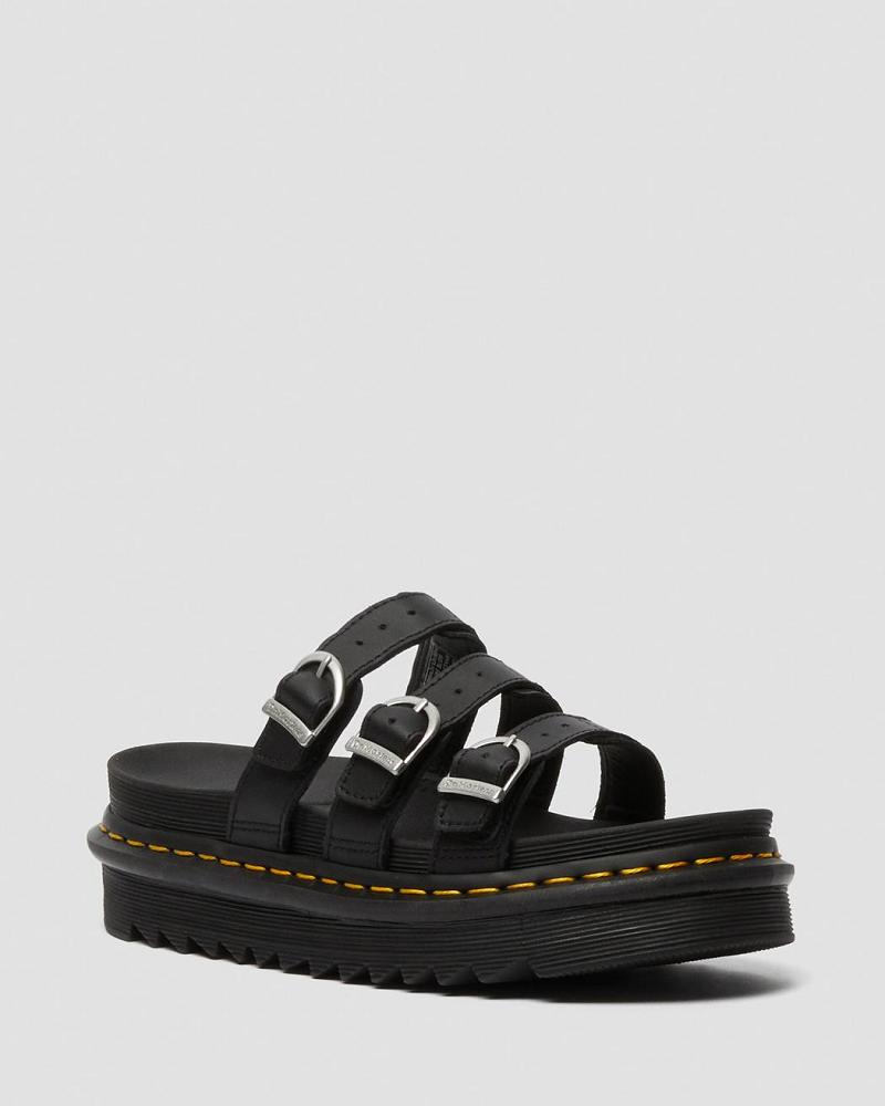 Women\'s Dr Martens Blaire Leather Slide Sandals Black | AU 316OKI